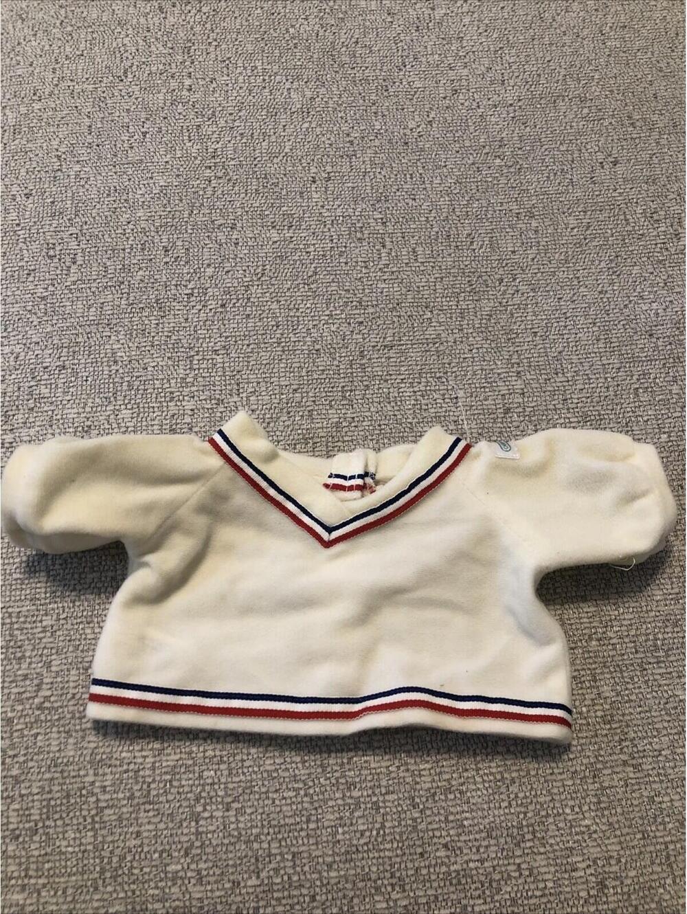Vintage Cabbage Patch Doll Clothes V- Neck Striped Tennis Top Sweater Red, white